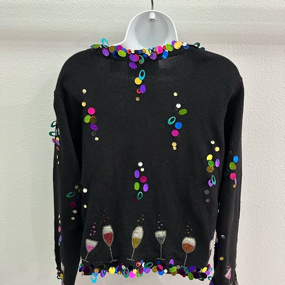 Philip and Jane Gordon party coctail Colorful Sequin Black Sweater - Picture 5 of 8